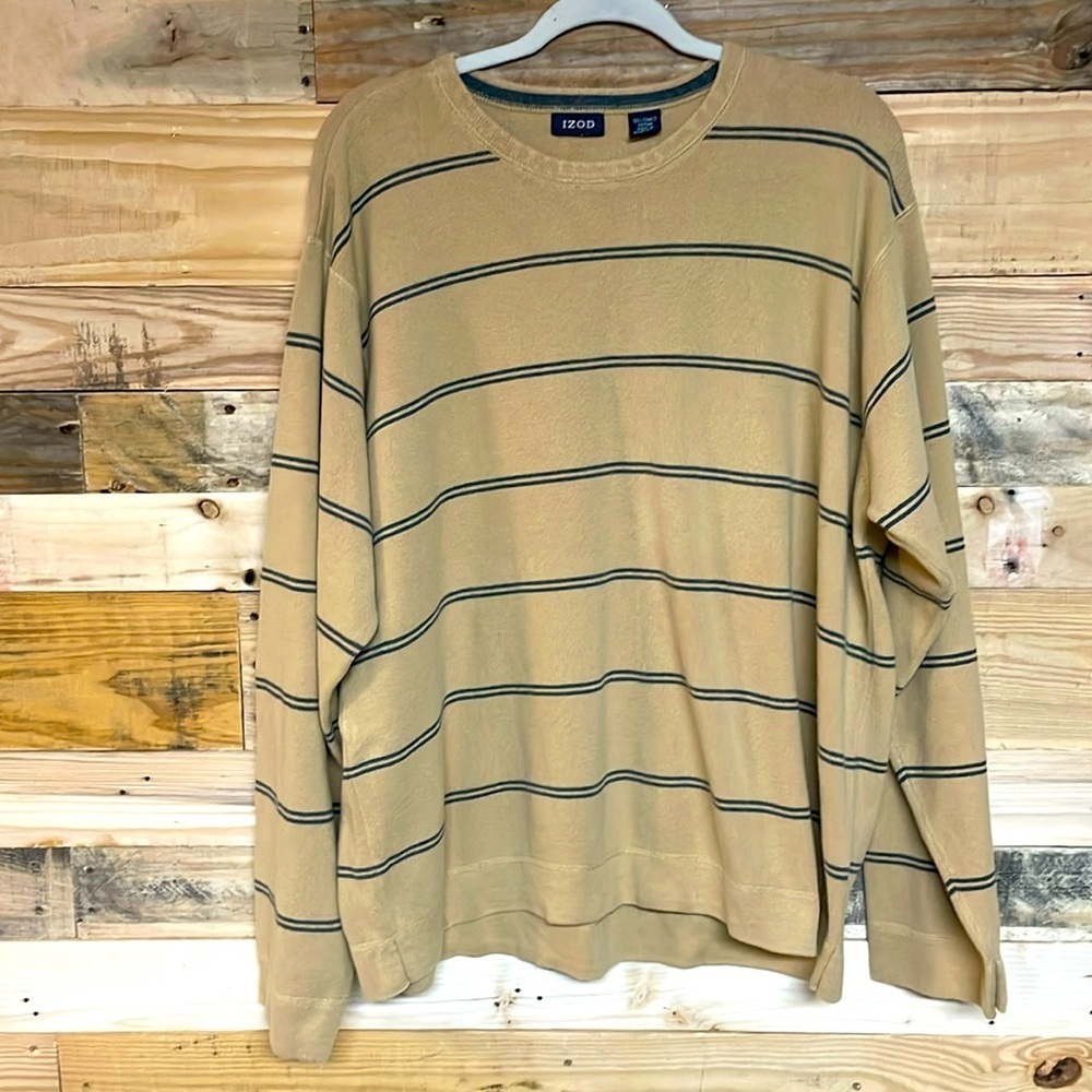 IZOD size XXL tan with gray stripes crewneck sweater